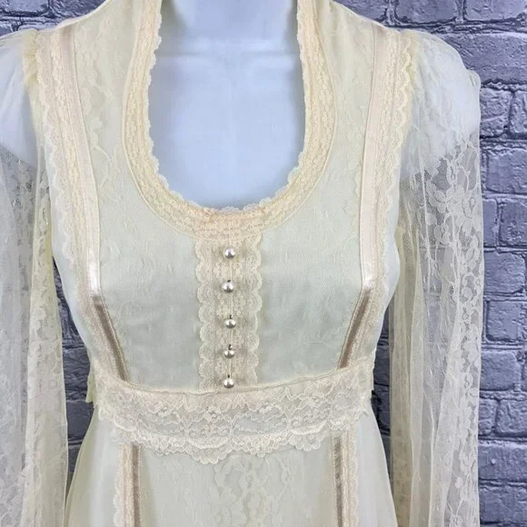 GUNNE SAX Prairie Wedding Dress Cottagecore Lace Romantic Bridal 7 - Picture 12 of 16